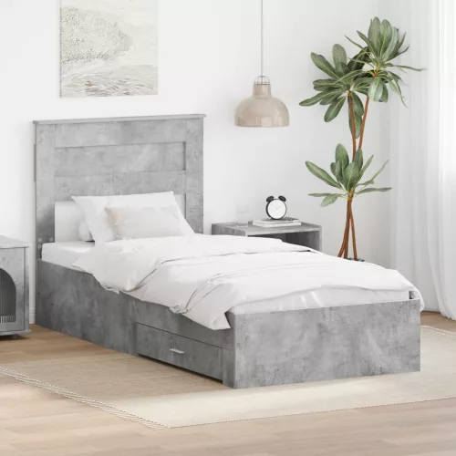 Ágykeret fiókkal Beton szürke és ezüst 75 x 190 cm Faanyag