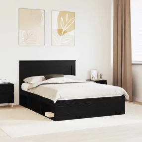   vidaXL Ágykeret fejtámlával fiókkal Fekete 140 x 190 cm Tömör fenyőfa