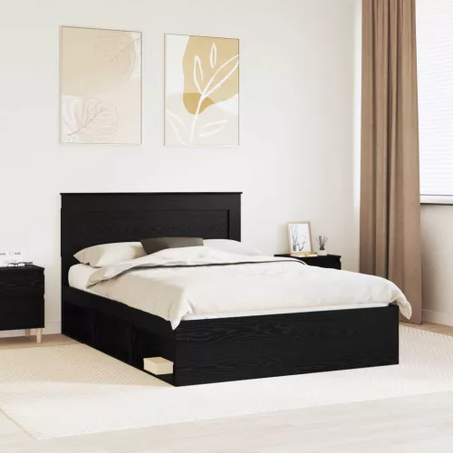vidaXL Ágykeret fejtámlával fiókkal Fekete 140 x 190 cm Tömör fenyőfa