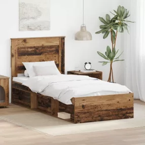  Ágykeret fejtámlával fiókkal Öreg fa 75 x 190 cm Tömör fenyőfa