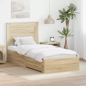   vidaXL Ágykeret fiókkal fejtámlával Sonoma tölgy 100 x 200 cm Faanyag