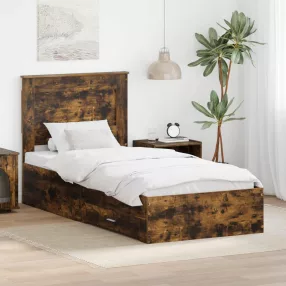   vidaXL Ágykeret fiókkal Füstölt tölgy és ezüst 75 x 190 cm Faanyag