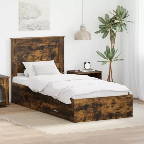 vidaXL Ágykeret fiókkal Füstölt tölgy és ezüst 75 x 190 cm Faanyag