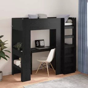   vidaXL Emeletes ágykeret íróasztallal Fekete tölgy 75 x 190 cm Faanyag