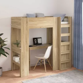   vidaXL Emeletes ágykeret íróasztallal Sonoma tölgy 75 x 190 cm Faanyag