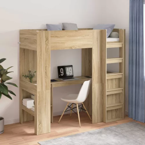 vidaXL Emeletes ágykeret íróasztallal Sonoma tölgy 75 x 190 cm Faanyag