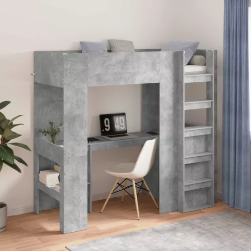 vidaXL Emeletes ágykeret íróasztallal Beton Szürke 75 x 190 cm Faanyag