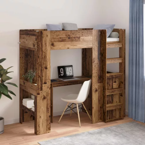 vidaXL Emeletes ágykeret íróasztallal Öreg fa 75 x 190 cm Faanyag