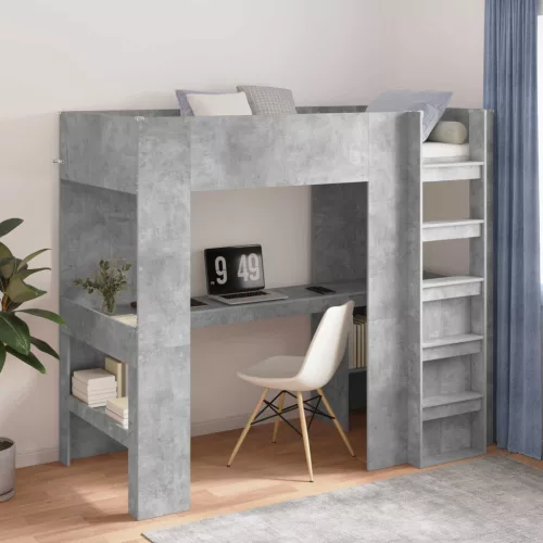 vidaXL Emeletes ágykeret íróasztallal Beton Szürke 90 x 190 cm Faanyag