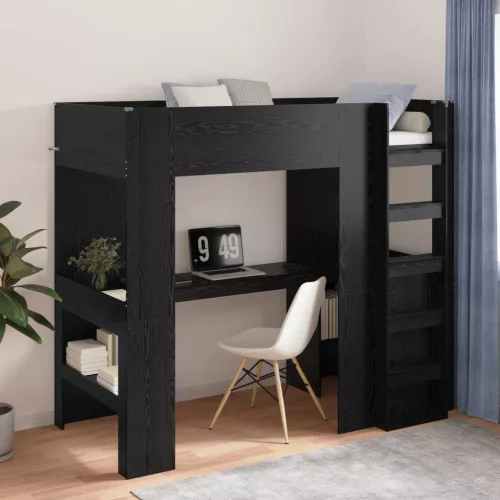 vidaXL Emeletes ágykeret íróasztallal Fekete tölgy 90 x 200 cm Faanyag