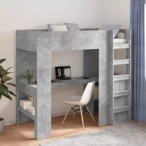   vidaXL Emeletes ágykeret íróasztallal Beton Szürke 90 x 200 cm Faanyag