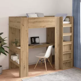   vidaXL Emeletes ágykeret íróasztallal Artisan tölgy 90 x 200 cm