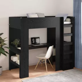   vidaXL Emeletes ágykeret íróasztallal Fekete tölgy 98.5 x 200 cm