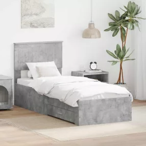   vidaXL Ágykeret fejtámlával Beton szürke és ezüst 70 x 190 cm Faanyag