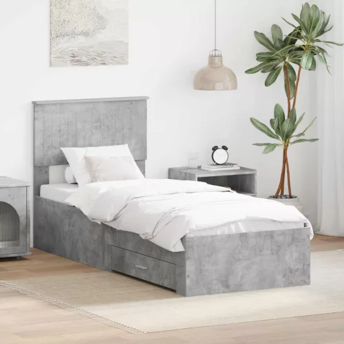 vidaXL Ágykeret fejtámlával Beton szürke és ezüst 70 x 190 cm Faanyag