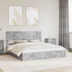   vidaXL Tárolós Ágy fejtámlával Beton Szürke 180 x 200 cm Faanyag