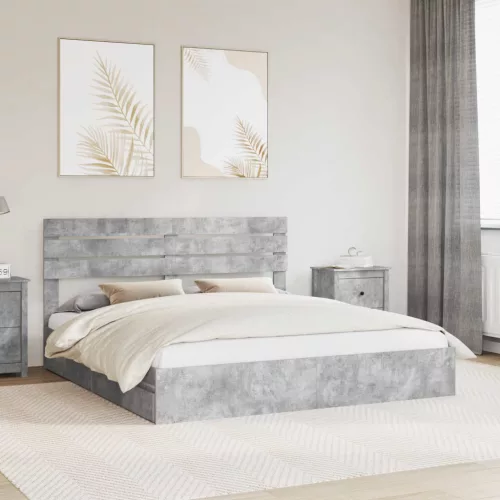 vidaXL Tárolós Ágy fejtámlával Beton Szürke 180 x 200 cm Faanyag
