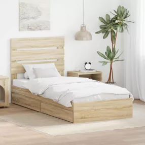   Tárolós Ágy fejtámlával Sonoma tölgy 70 x 190 cm Faanyag