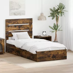   Tárolós Ágy fejtámlával Füstölt tölgy 70 x 190 cm Faanyag