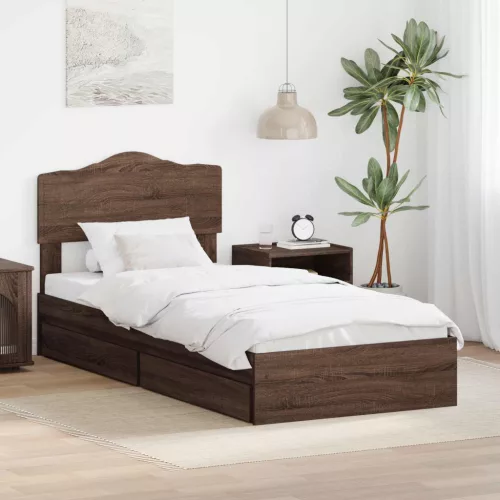 Tárolós Ágy fejtámlával fiókkal Barna Tölgy 70 x 190 cm Faanyag