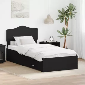   vidaXL Ágykeret fejtámlával fiókkal Fekete 70 x 190 cm Faanyag
