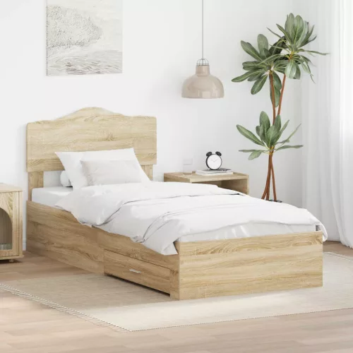 vidaXL Ágykeret fejtámlával fiókkal Sonoma tölgy 70 x 190 cm Faanyag