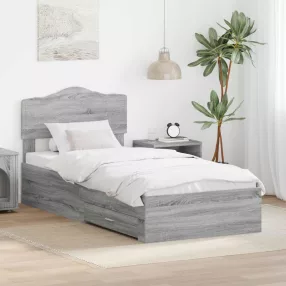   vidaXL Ágykeret fejtámlával fiókkal Szürke Sonoma 70 x 190 cm Faanyag