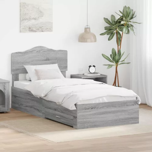 vidaXL Ágykeret fejtámlával fiókkal Szürke Sonoma 70 x 190 cm Faanyag