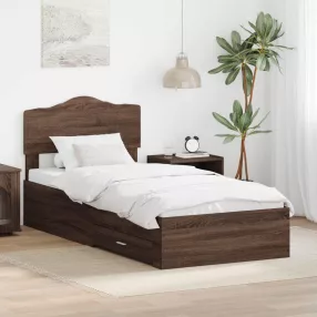   vidaXL Ágykeret fejtámlával fiókkal Barna Tölgy 70 x 190 cm Faanyag