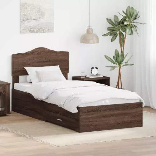 vidaXL Ágykeret fejtámlával fiókkal Barna Tölgy 70 x 190 cm Faanyag