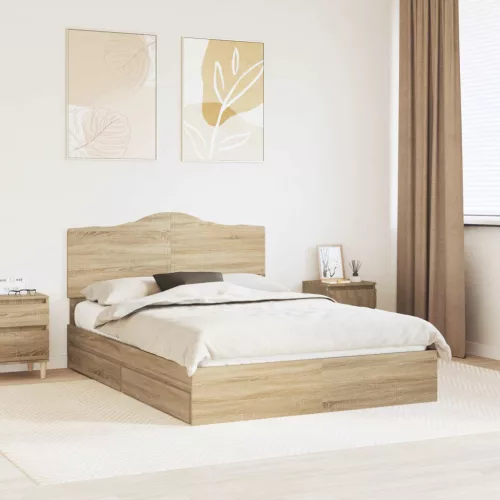 vidaXL Tárolós Ágy fiókkal tárolóval Sonoma tölgy 160 x 200 cm Faanyag