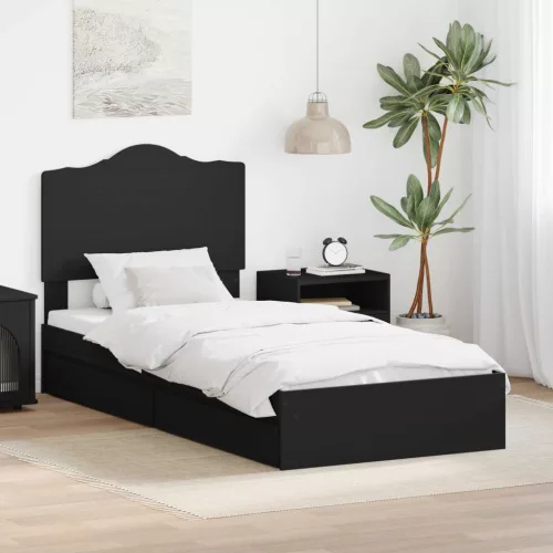 vidaXL Tárolós Ágy fiókkal fejtámlával Fekete 70 x 190 cm Faanyag