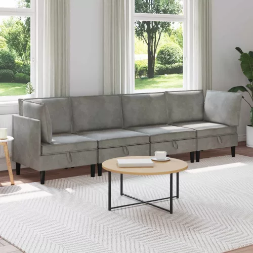 Nappali bútor szett 4 db 280 x 70 x 82 cm Világosszürke Bársony