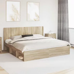   vidaXL Ágykeret tárolóval és fejtámlával Sonoma Tölgy 200 x 200 cm