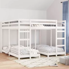   Háromszintes emeletes ágykeret Fehér 200 x 200 cm Tömör fenyőfa