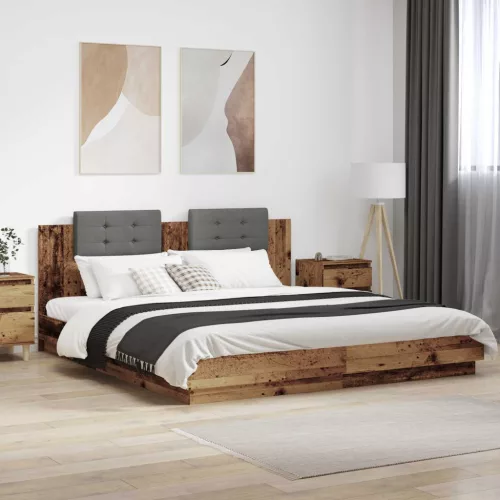 Ágykeret támlával fejtámlával Öreg fa 200 x 200 cm Faanyag