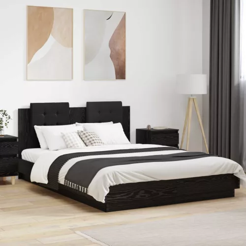vidaXL Ágykeret támlával fejtámlával Fekete tölgy 140 x 200 cm Faanyag