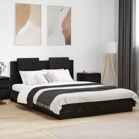   vidaXL Ágykeret támlával fejtámlával Fekete tölgy 120 x 200 cm Faanyag