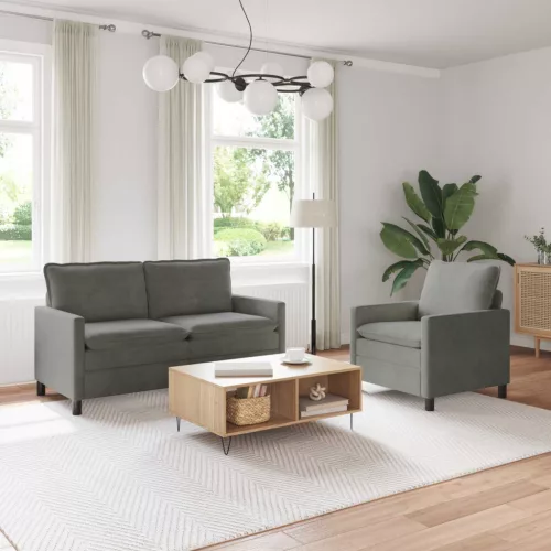 Kanapé Szett 2 db Világosszürke Szövet