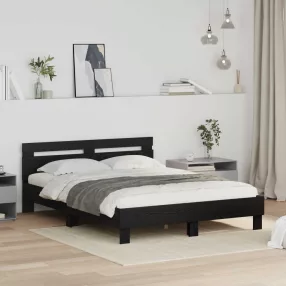   vidaXL Ágykeret fejtámlával Fekete tölgy 120 x 200 cm Faanyag