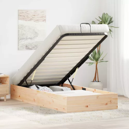 vidaXL Tárolós ottomán ágykeret Természetes 100 x 200 cm Tömör fenyő