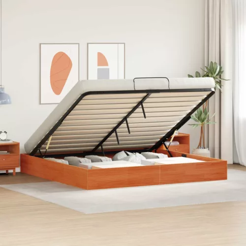 vidaXL Tárolós ottomán ágykeret Viaszbarna 200 x 200 cm Tömör fenyő