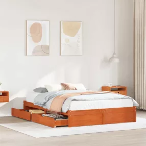   vidaXL Ágykeret fiókkal Faggyú barna 160 x 200 cm Tömör fenyőfa