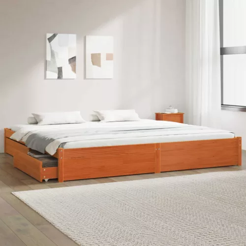 vidaXL Ágykeret fiókkal Faggyú barna 180 x 200 cm Tömör fenyőfa