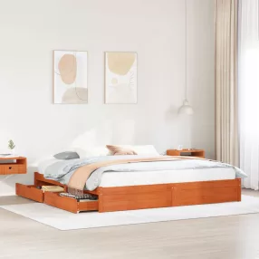   vidaXL Ágykeret fiókkal Faggyú barna 200 x 200 cm Tömör fenyőfa