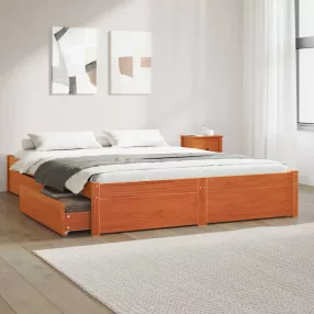   vidaXL Ágykeret fiókkal Faggyú barna 160 x 200 cm Tömör fenyőfa
