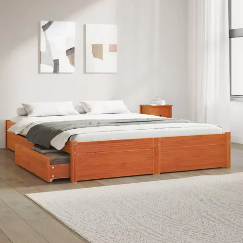 vidaXL Ágykeret fiókkal Faggyú barna 160 x 200 cm Tömör fenyőfa