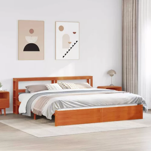 vidaXL Ágykeret fejtámlával Faggyú barna 180 x 200 cm Tömör fenyőfa