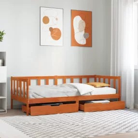   vidaXL Nappaliágy fiókkal kerékkel 3 pcs Faggyú barna Tömör fenyőfa