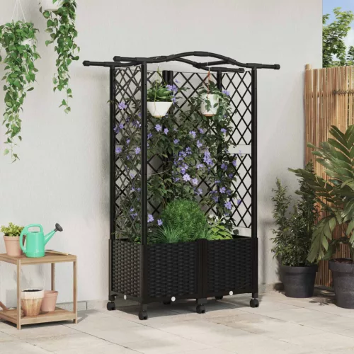 Magasított Ágy Trellis-szel és Tetővel Fekete 122 x 40 x 144 cm